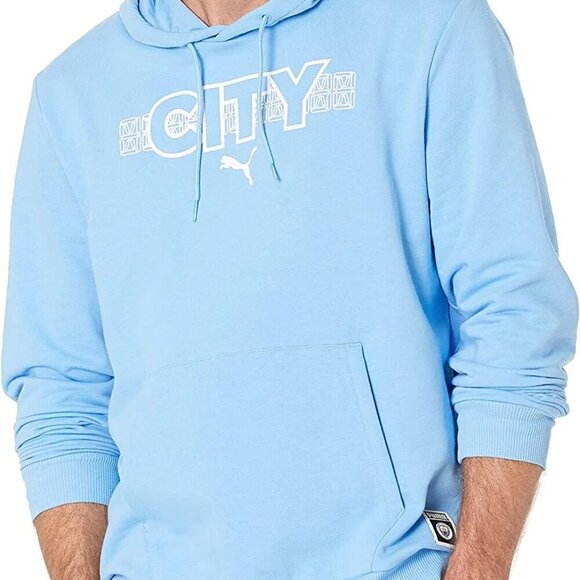 Adult Puma Sky Blue Manchester City FTBLCore Pullover Hoodie EPL Soccer XL - Picture 1 of 10